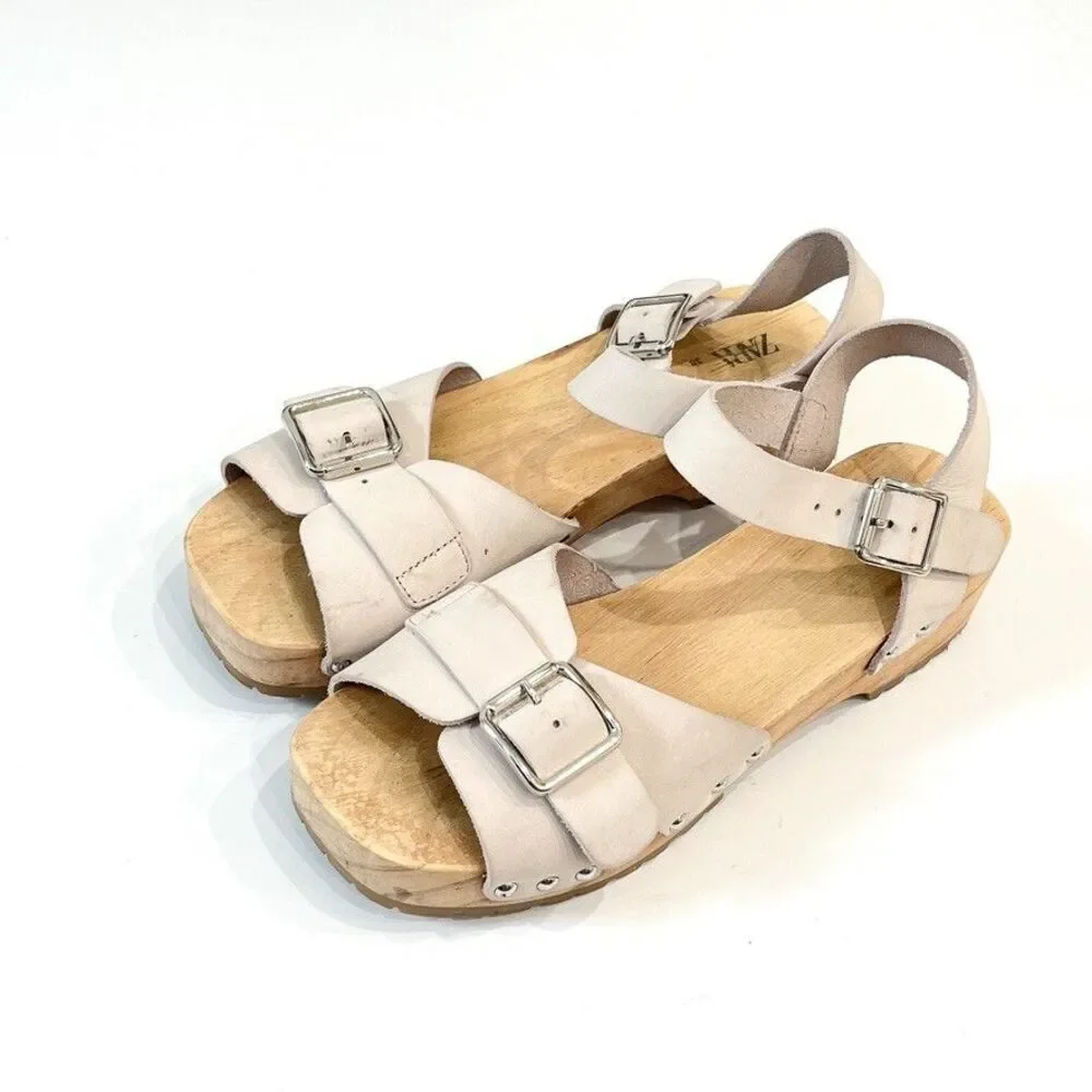 Zara White Leather Wooden Clog Sandals Buckle Platform EU 38 US 7.5 Minimalist - Picture 2 of 10